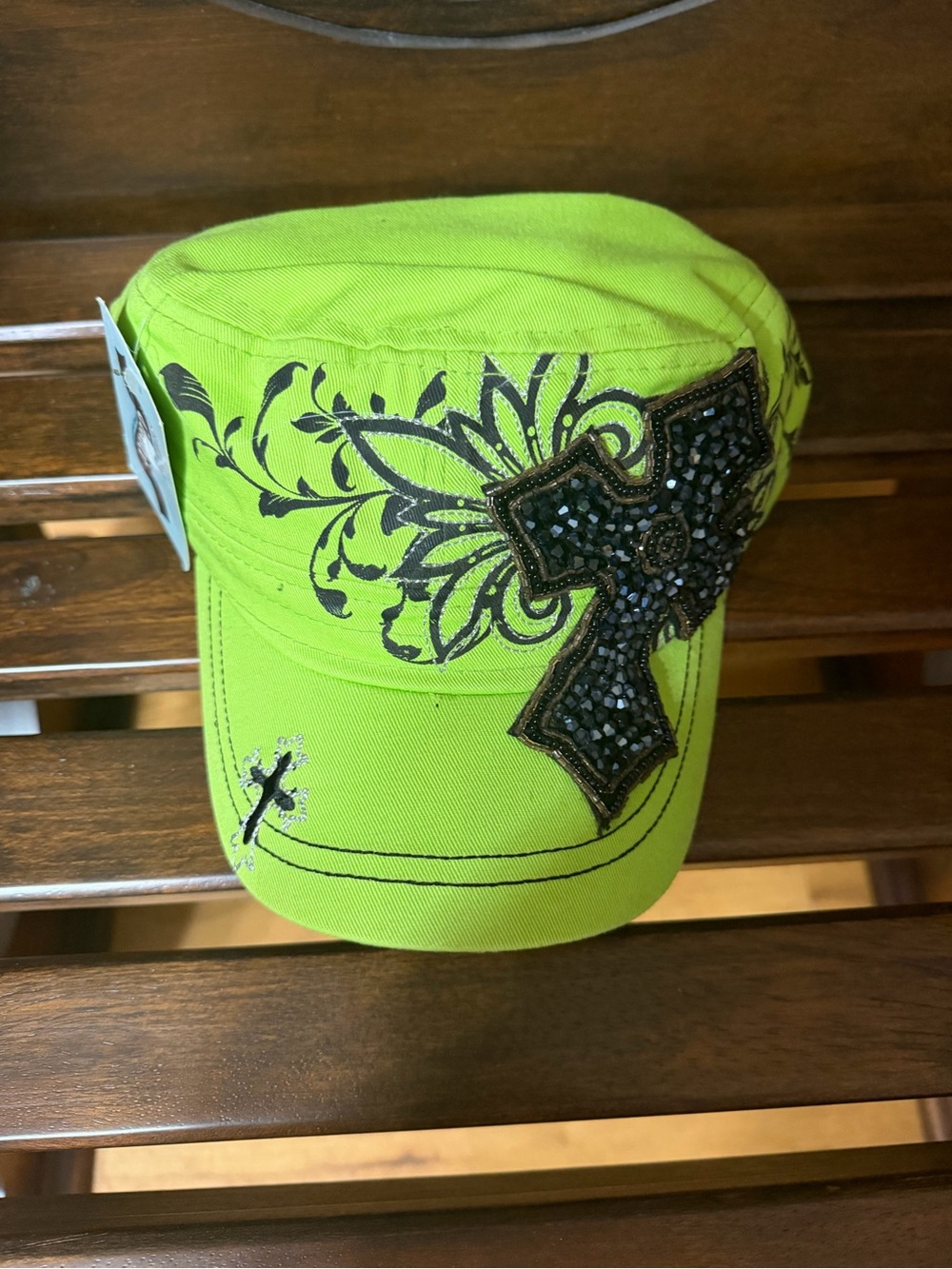 Embellished Lime Green Cross Cadet Cap